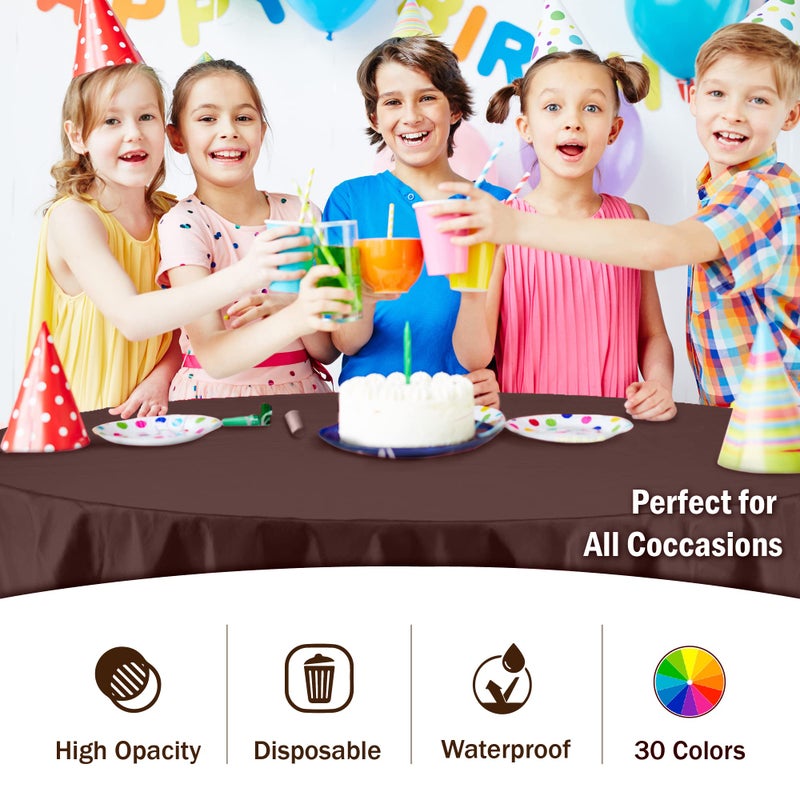 Exquisite 12-Pack Premium Plastic 84-Inch Round Tablecloth - Brown - Image 5